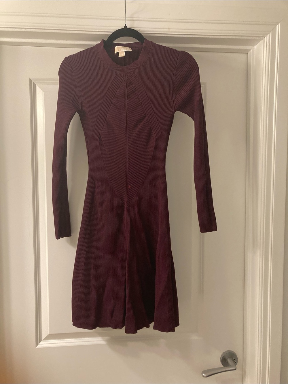 Women's Long-Sleeve Ribbed Knit Fit-and-Flare Dress - Plum
